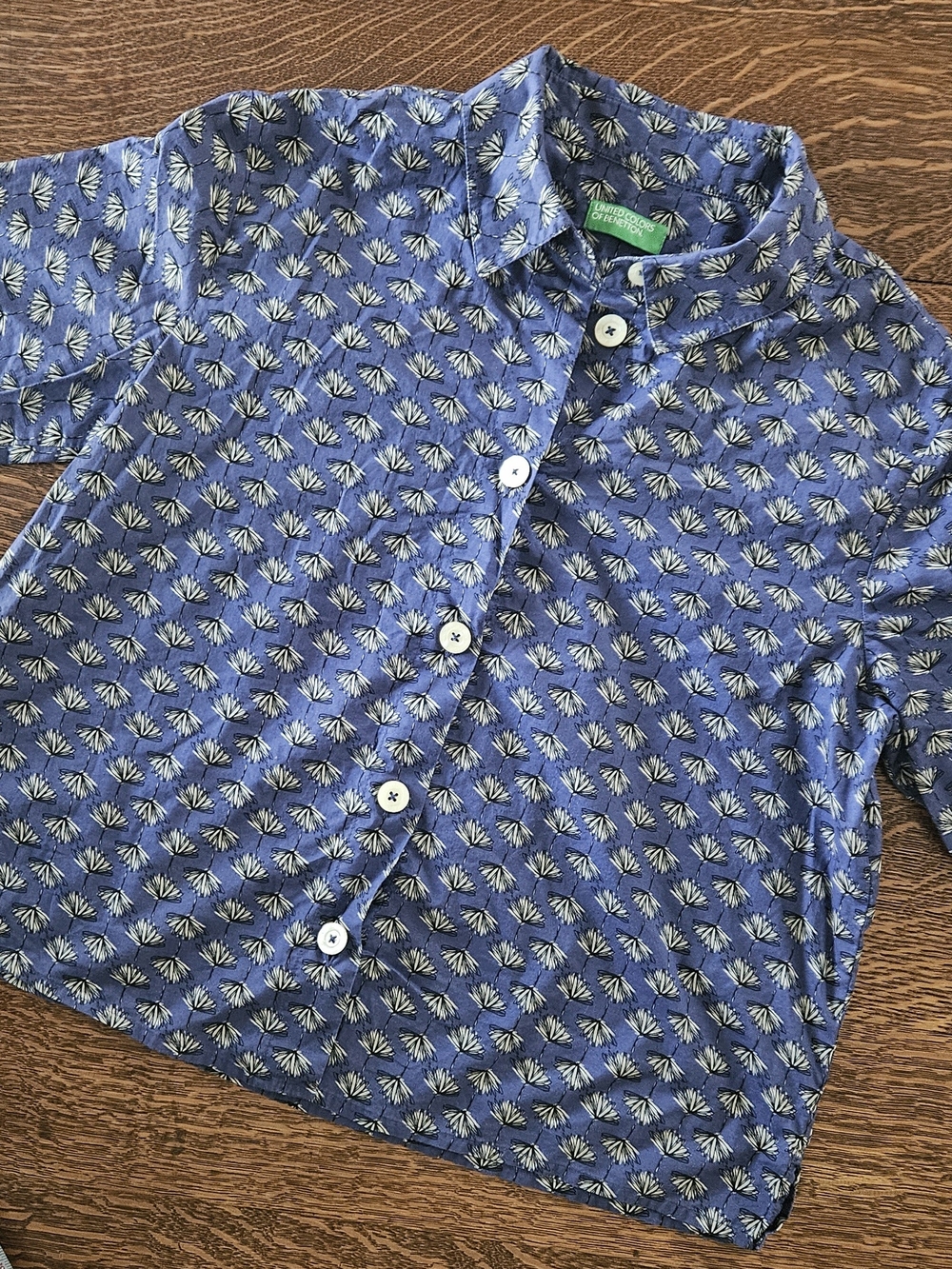 United Colors of Benetton Blue Floral Cotton Button Down Shirt S/M